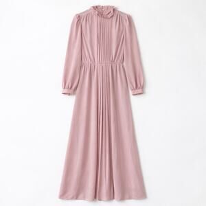 Pastel Pink Long Puff Sleeves Cottagecore True VTG 70s Prairie Edwardian Pleated